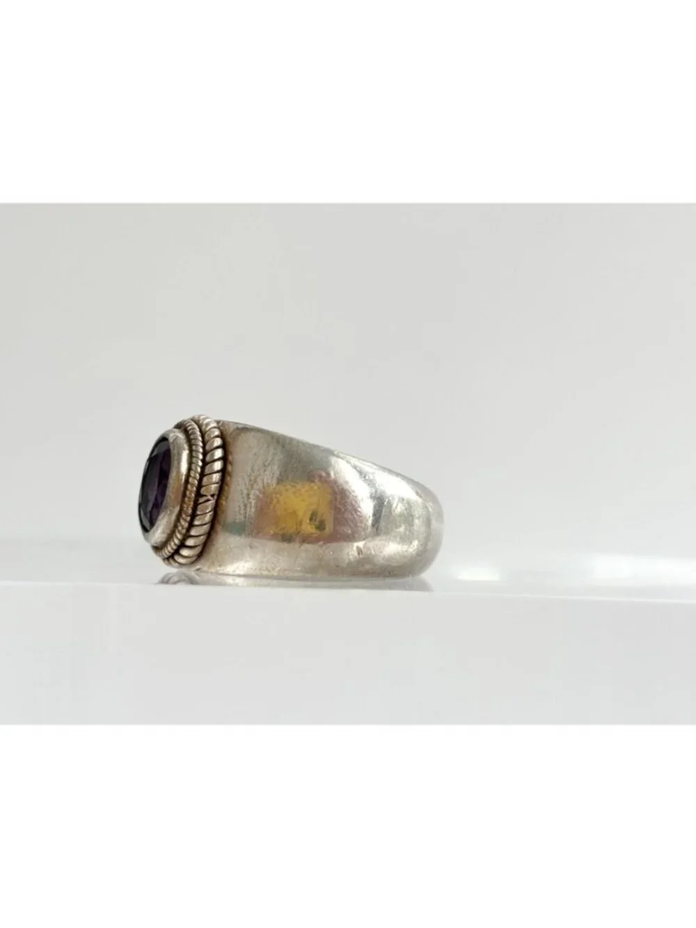 Solitaire Amethyst Gemstone Rope Framed Sterling Silver 925 Vintage Ring sz 7.5